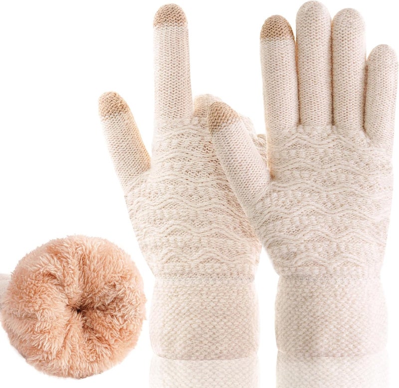 FENELY Women's Winter Warm Touch Screen Gloves Womens Thermal Cable Knit Wool Fleece Lined Glove for Cold Weather - Image 1