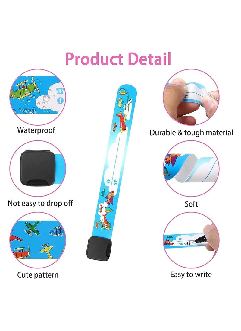 14 Pieces Child Safety ID Wristband Cartoon Pattern Adjustable Waterproof Bracelet Reusable Boys and Girls Outdoor Activities Anti-Lost Identification Bracelet Information Band - Image 2