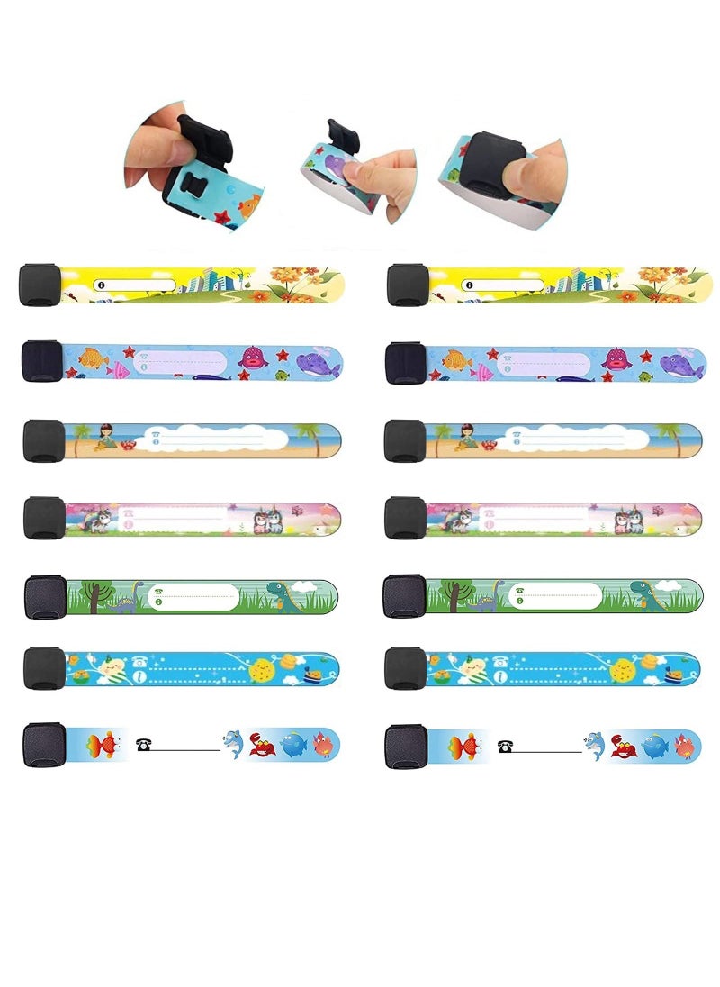 14 Pieces Child Safety ID Wristband Cartoon Pattern Adjustable Waterproof Bracelet Reusable Boys and Girls Outdoor Activities Anti-Lost Identification Bracelet Information Band - Image 1
