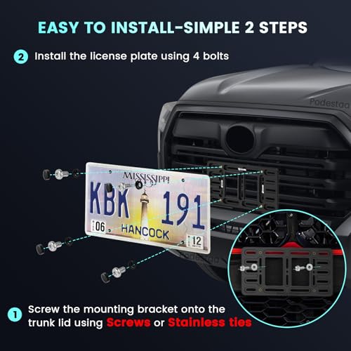 Podestaa Front Bumper License Plate Bracket Holder for Toyota 2000-2025 RAV4 Corolla Camry Hybrid 4Runner Tundra Tacoma Car Plate Frame Mounting Kit - Image 5
