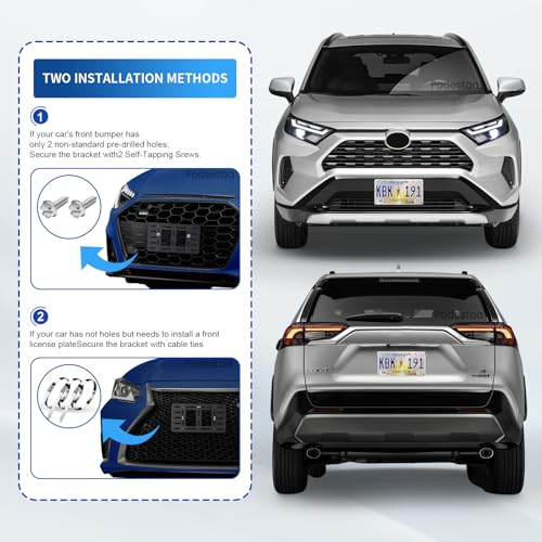 Podestaa Front Bumper License Plate Bracket Holder for Toyota 2000-2025 RAV4 Corolla Camry Hybrid 4Runner Tundra Tacoma Car Plate Frame Mounting Kit - Image 4