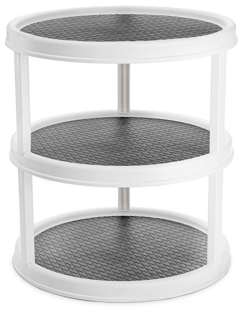 Yesland 3 Tier Lazy Susan Turntable 12 Round Tiered Rotating Kitchen Spice Organizer and NonSkid Organization Storage Container Tiered Tray for Fruit Snacks Cosmetic Pantry BathroomGrey