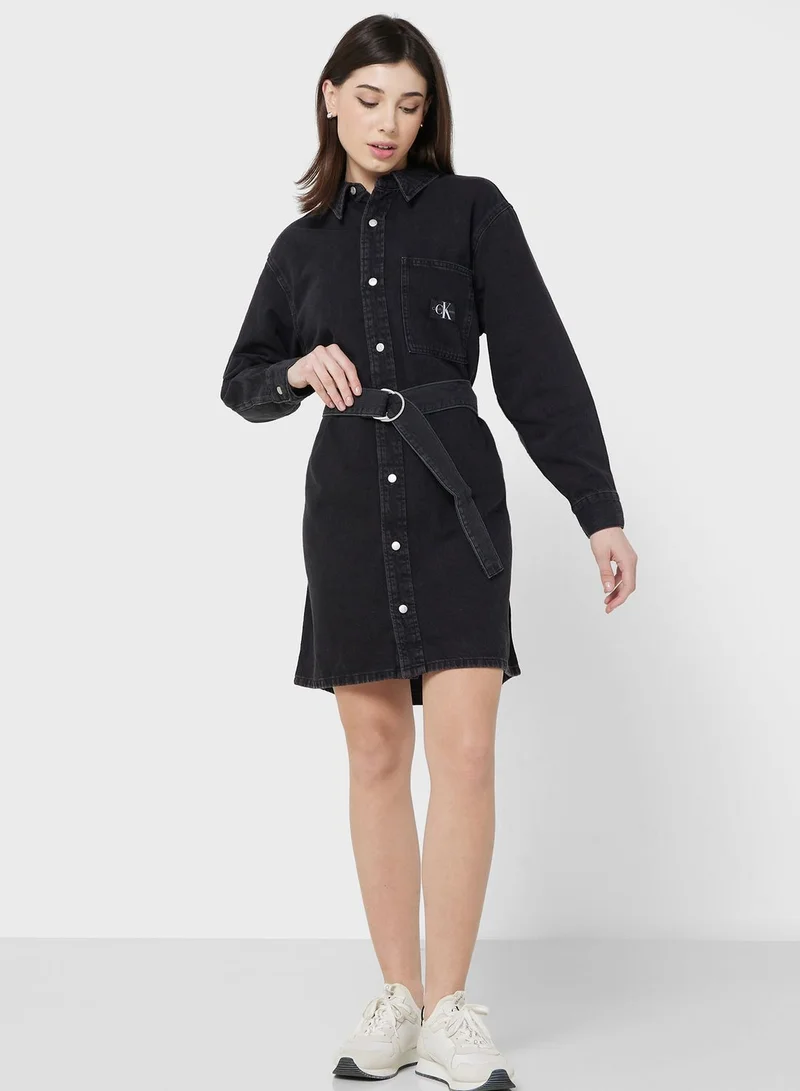 Calvin Klein Jeans Belted Denim Mini Dress