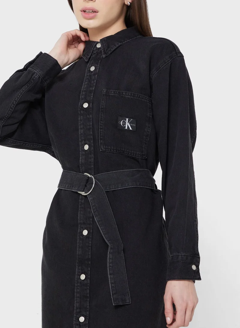 Calvin Klein Jeans Belted Denim Mini Dress