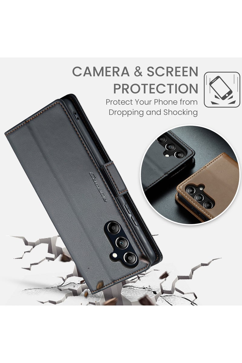 CaseMe Flip Wallet Case For Samsung Galaxy A16 4G/5G RFID Blocking PU Leather Wallet Flip Folio Case with Card Holder Kickstand Shockproof Phone Cover - Black - Image 4