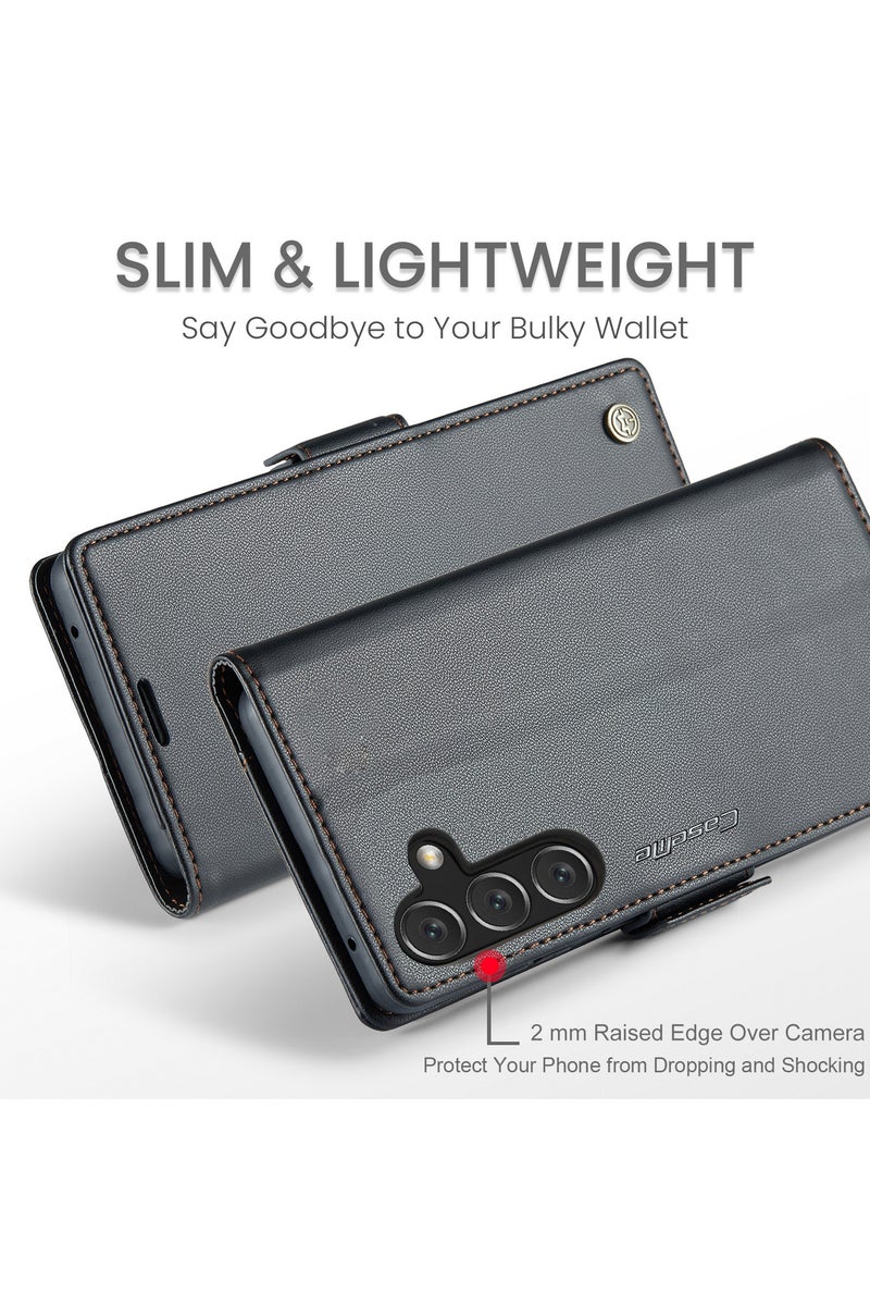 CaseMe Flip Wallet Case For Samsung Galaxy A16 4G/5G RFID Blocking PU Leather Wallet Flip Folio Case with Card Holder Kickstand Shockproof Phone Cover - Black - Image 3