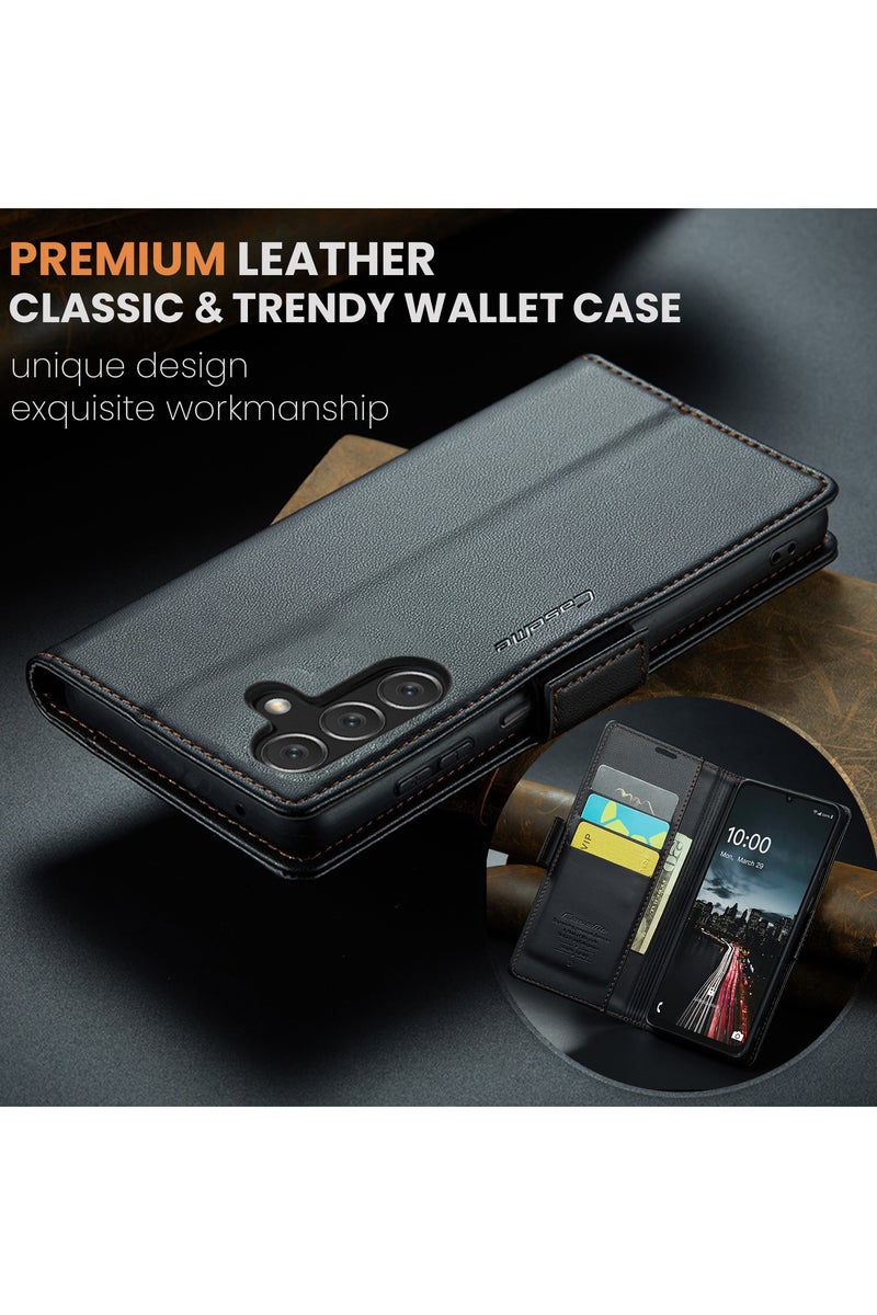 CaseMe Flip Wallet Case For Samsung Galaxy A16 4G/5G RFID Blocking PU Leather Wallet Flip Folio Case with Card Holder Kickstand Shockproof Phone Cover - Black - Image 5