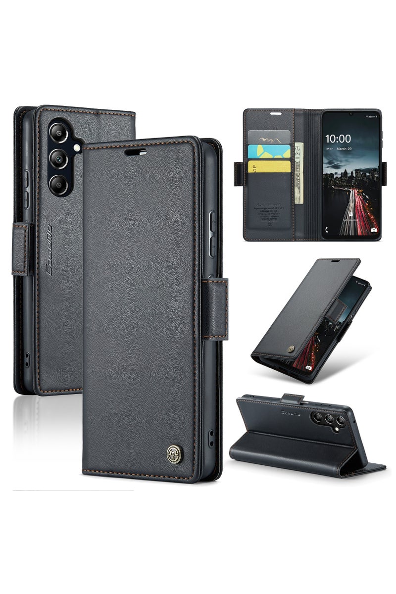 CaseMe Flip Wallet Case For Samsung Galaxy A16 4G/5G RFID Blocking PU Leather Wallet Flip Folio Case with Card Holder Kickstand Shockproof Phone Cover - Black - Image 1