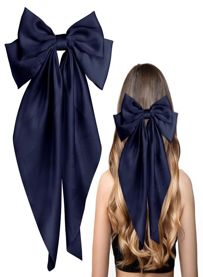 YANWENX Big Bows Hair Clips for Women Long Tail Bow Hairpin Soft Silky Satin Hair Hairpin Metal Clips French Barrettes Cute Hair Clips Gifts for Women Girl (Blue) - Image 1