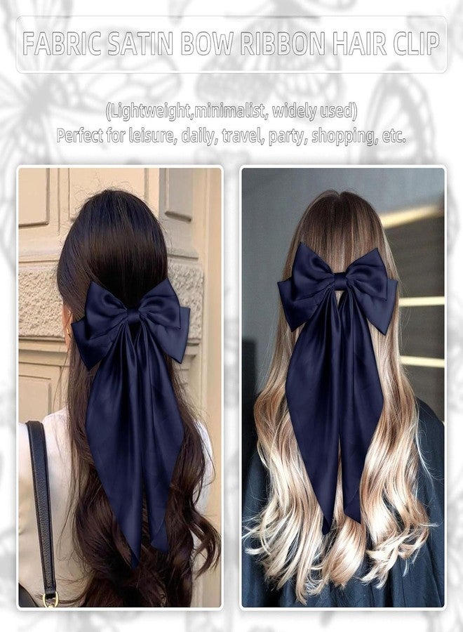 YANWENX Big Bows Hair Clips for Women Long Tail Bow Hairpin Soft Silky Satin Hair Hairpin Metal Clips French Barrettes Cute Hair Clips Gifts for Women Girl (Blue) - Image 3