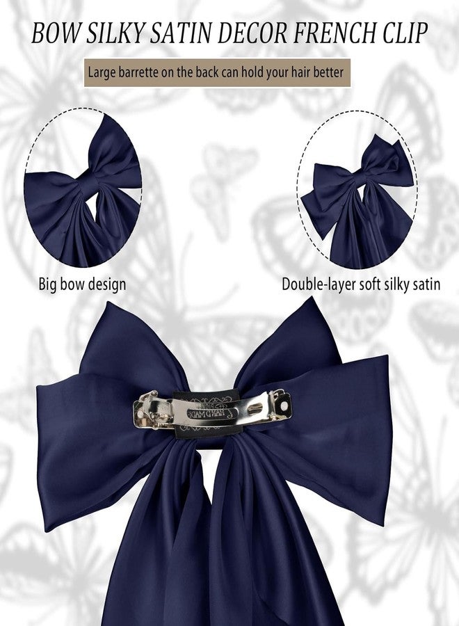 YANWENX Big Bows Hair Clips for Women Long Tail Bow Hairpin Soft Silky Satin Hair Hairpin Metal Clips French Barrettes Cute Hair Clips Gifts for Women Girl (Blue) - Image 2