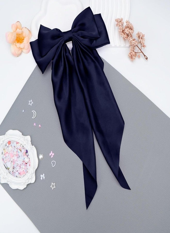 YANWENX Big Bows Hair Clips for Women Long Tail Bow Hairpin Soft Silky Satin Hair Hairpin Metal Clips French Barrettes Cute Hair Clips Gifts for Women Girl (Blue) - Image 4