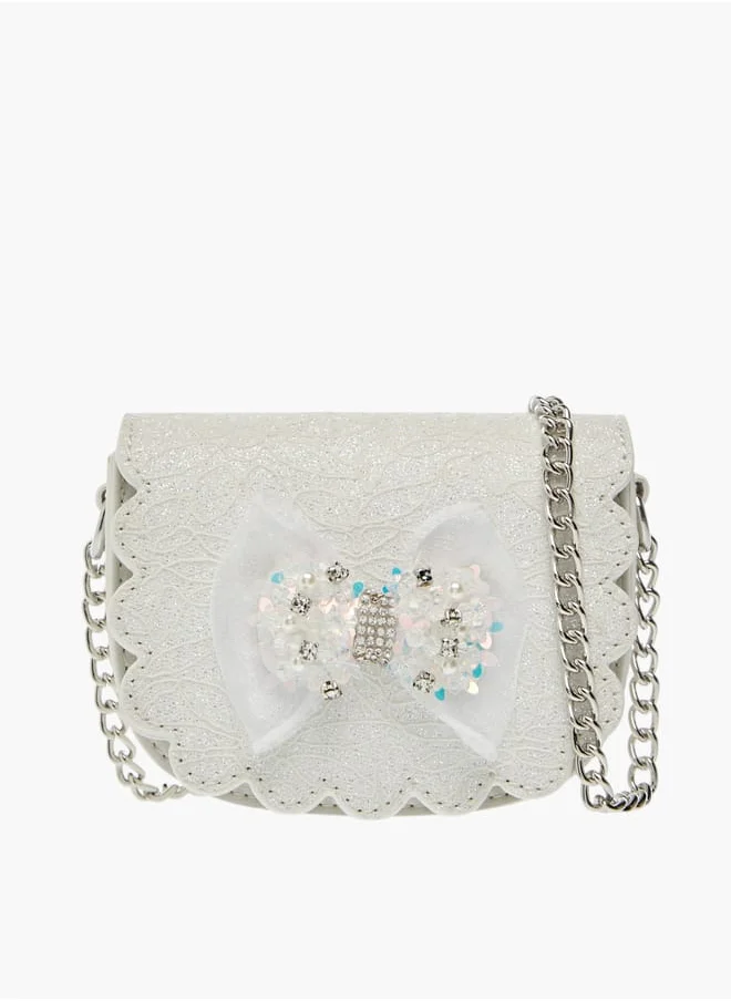 ميسي الصغيرة Girls Bow Accent Crossbody Bag with Chain Strap and Button Closure