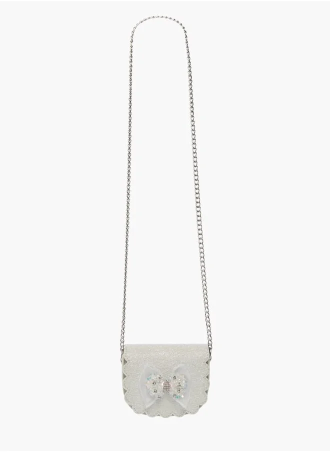 ميسي الصغيرة Girls Bow Accent Crossbody Bag with Chain Strap and Button Closure