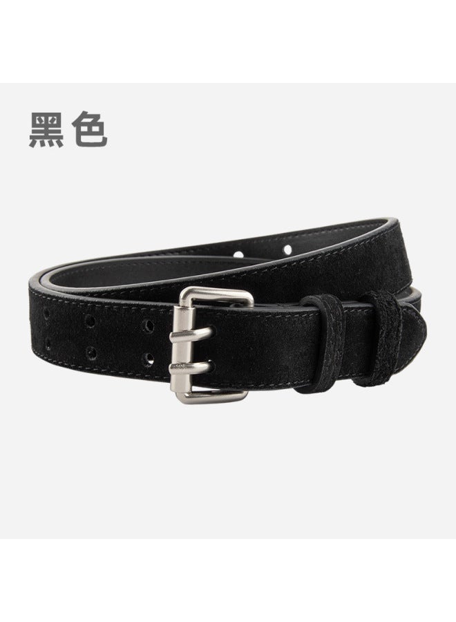 Frosted Suede Women's Style Belt Double Row Holes Versatile Jeans Decorative Suit Waist Genuine Leather Belt For Women