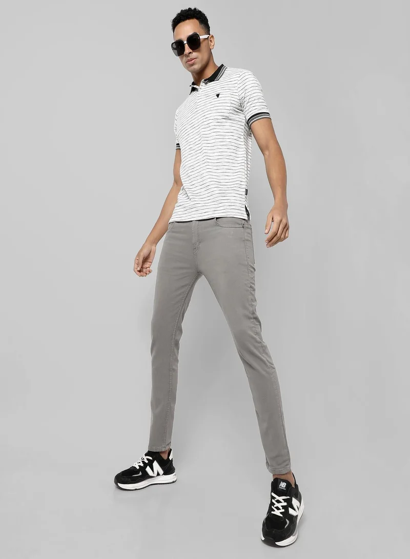 Campus Sutra Men's White Striped Regular Fit Casual T-Shirt