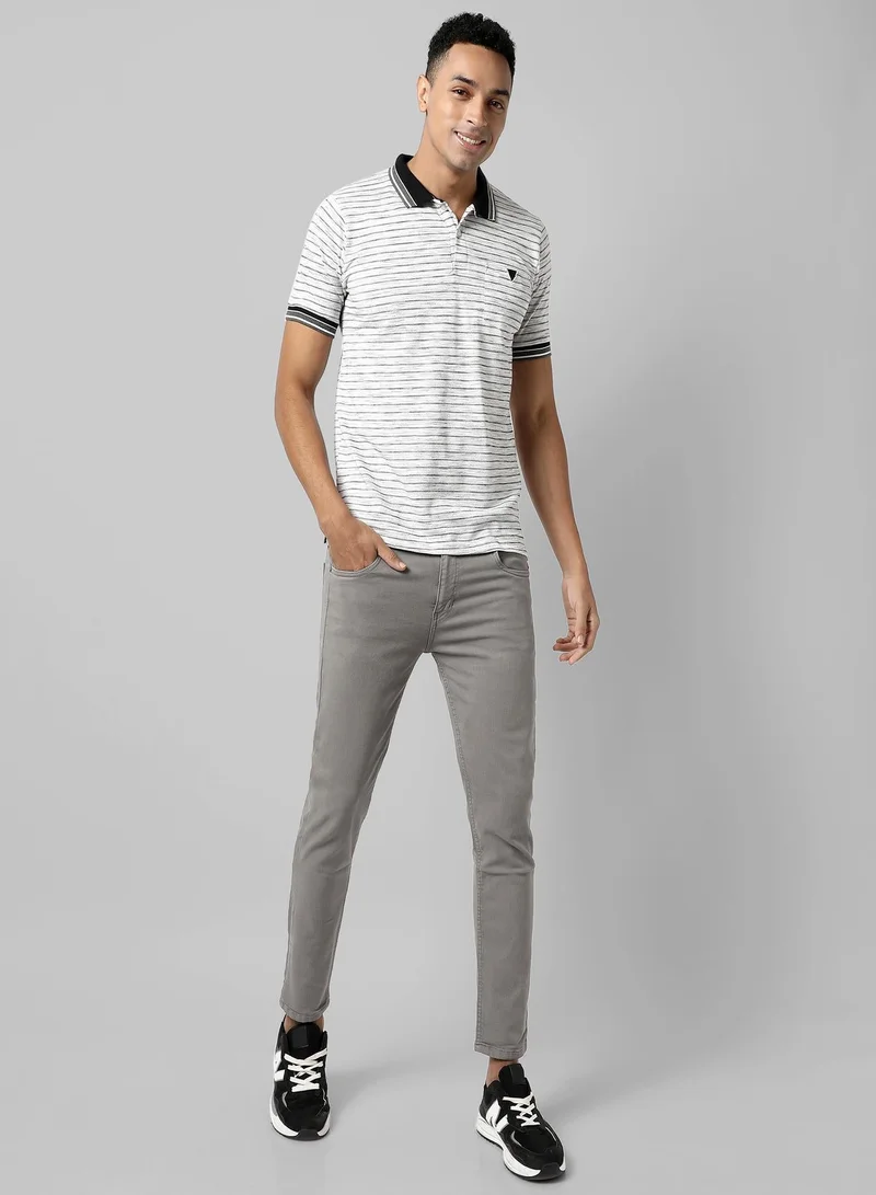 Campus Sutra Men's White Striped Regular Fit Casual T-Shirt