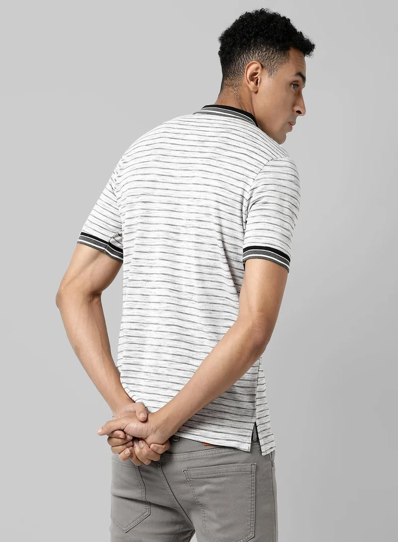 Campus Sutra Men's White Striped Regular Fit Casual T-Shirt