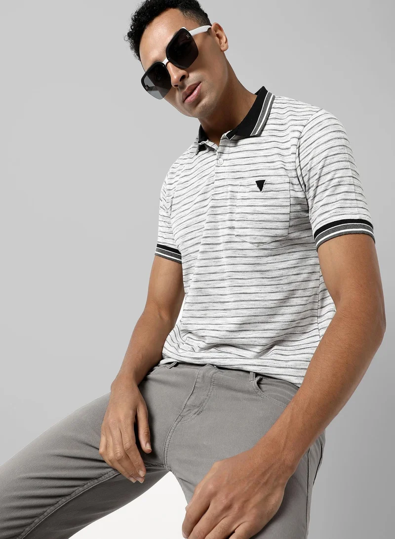 Campus Sutra Men's White Striped Regular Fit Casual T-Shirt