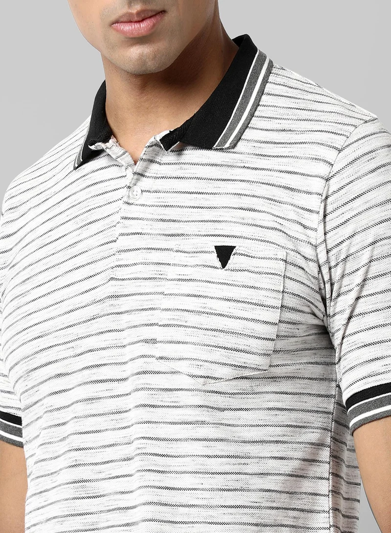 Campus Sutra Men's White Striped Regular Fit Casual T-Shirt