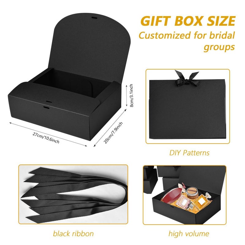 WLUSEAXI 15Pack Gift Boxes with Lids, 10.6x7.8x3.1 Inches Bridesmaid Proposal Boxes with Ribbon, Black Gift Boxes for Presents,Kraft Paper Boxes for Wedding Christmas Birthday Baby Shower Party - Image 2