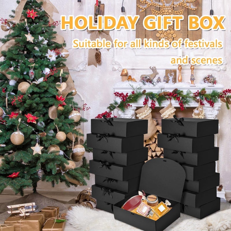 WLUSEAXI 15Pack Gift Boxes with Lids, 10.6x7.8x3.1 Inches Bridesmaid Proposal Boxes with Ribbon, Black Gift Boxes for Presents,Kraft Paper Boxes for Wedding Christmas Birthday Baby Shower Party - Image 5