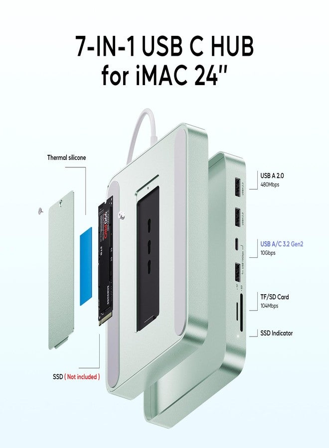 PULWTOP USB C HUB for iMac 24 inch 2021, 7 in 1 USB Hub Adapter iMac Accessories with USB C 10Gbps 3*USB A SD/TF Card Reader, Docking Station Support Expand M.2 NVMe SSD (Not Included) (Green) - Image 3