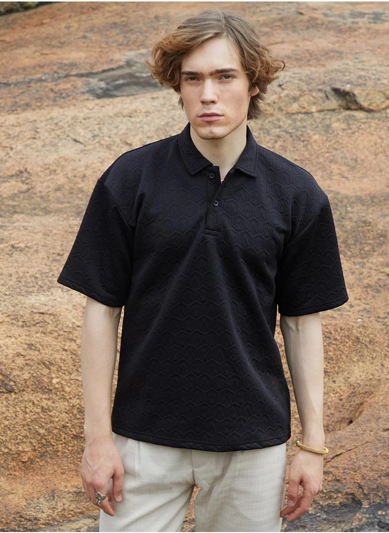 كامبوس سوترا Men's Onyx Black Zigzag-Tactile T-Shirt