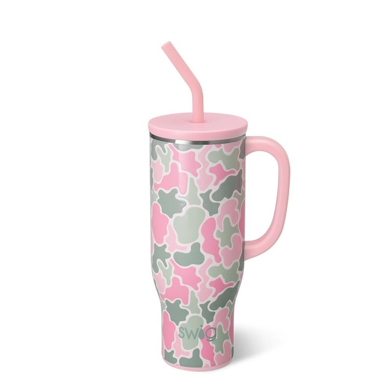 Swig Life 30oz Mega Mug 30oz Tumbler with Handle and Straw Large Insulated Tumblers Cup Holder Friendly Travel Mug Stainless Steel 30 oz Tumbler Reusable Insulated Water Bottle Blushing Camo - Image 2