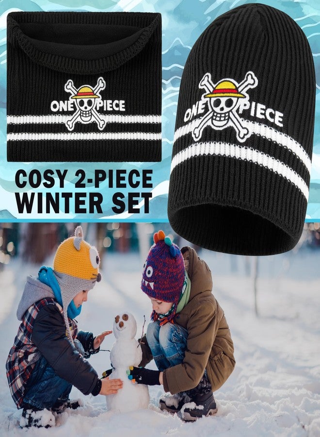 Get Trend One Piece Beanie and Neck Warmer Set Anime Gifts for Boys, Teens Anime Knit Hat Luffy Winter Gear Cozy Snood (7-14 Years, Black One Piece, 2) - Image 2