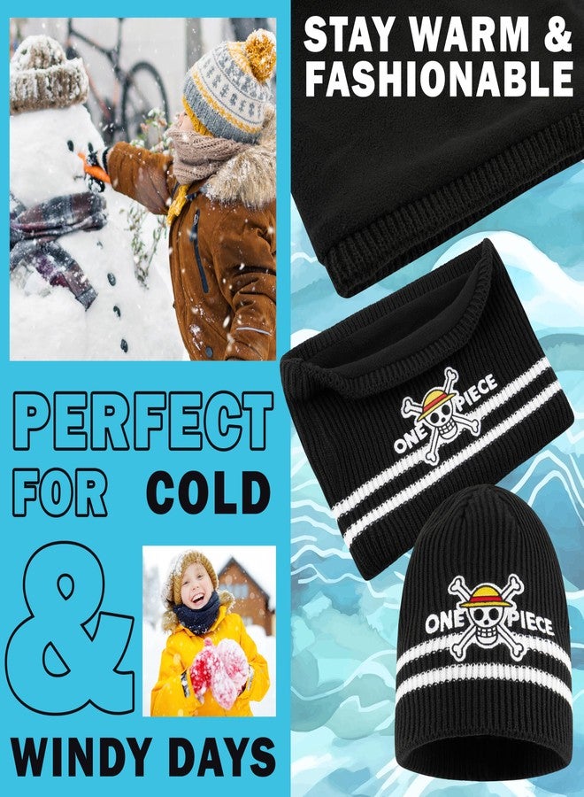 Get Trend One Piece Beanie and Neck Warmer Set Anime Gifts for Boys, Teens Anime Knit Hat Luffy Winter Gear Cozy Snood (7-14 Years, Black One Piece, 2) - Image 3