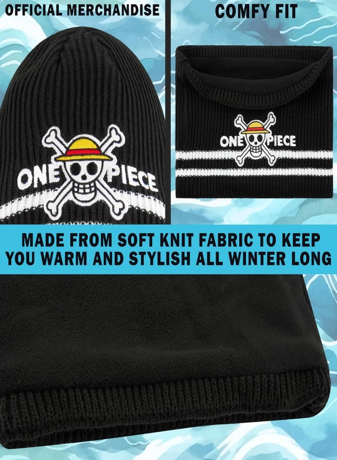 Get Trend One Piece Beanie and Neck Warmer Set Anime Gifts for Boys, Teens Anime Knit Hat Luffy Winter Gear Cozy Snood (7-14 Years, Black One Piece, 2) - Image 4