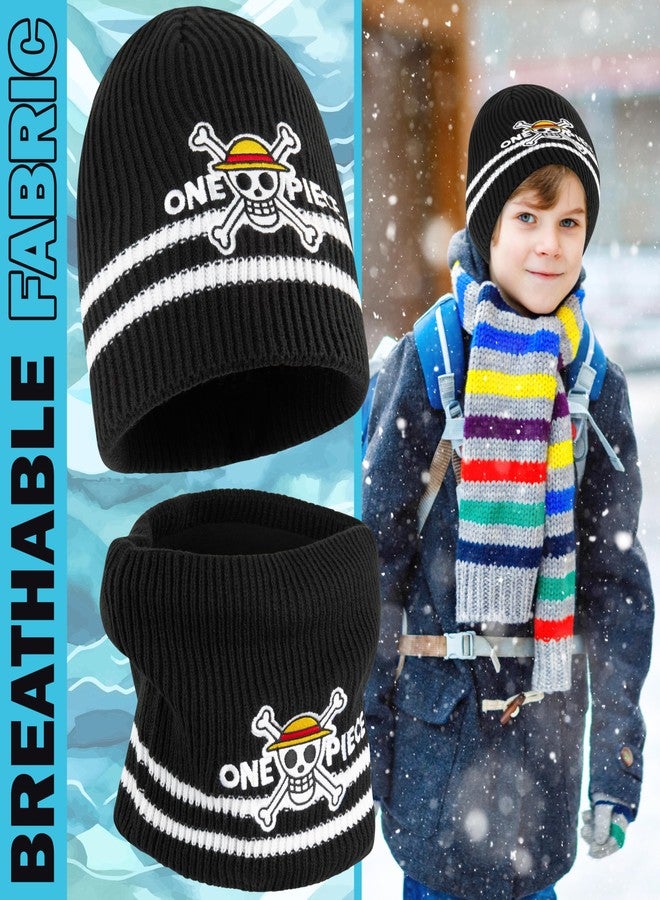 Get Trend One Piece Beanie and Neck Warmer Set Anime Gifts for Boys, Teens Anime Knit Hat Luffy Winter Gear Cozy Snood (7-14 Years, Black One Piece, 2) - Image 5