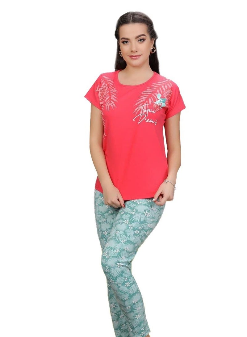 جنة بيجامة نسائية قطن كم قصير - PJ 972