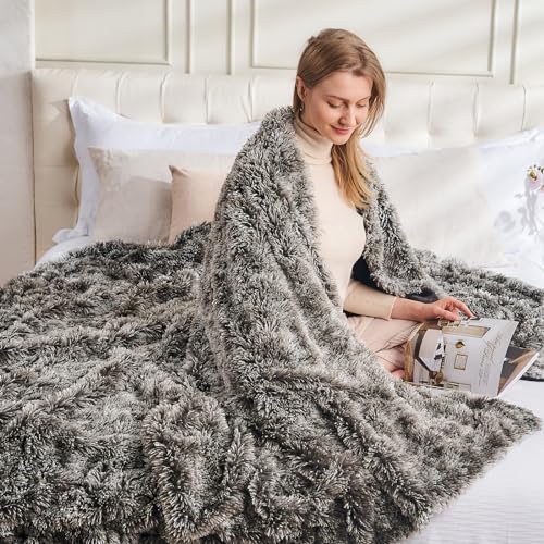 GONAAP Fuzzy Faux Fur Throw Blanket Frosty Black Super Soft Cozy Plush Fuzzy Shaggy Blanket for Couch Sofa Bed (Frosty Black, Throw(50"x60")) - Image 4