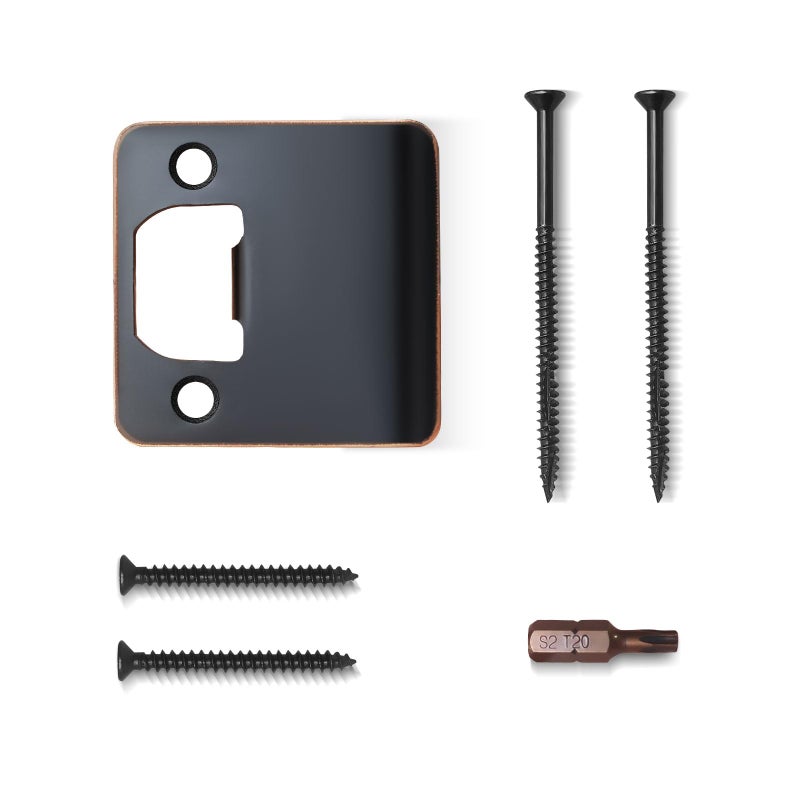 Mosecyou Extended Lip Strike Plate 2-1/4"" X 2-1/4""  Heavy Duty Version With Reinforced Torx/Star Screws & Bit  Door Latch Extender Striker  Exterior/Interior Restorer Kit (Oil Rubbed Bronze  1 Pack) - Image 1