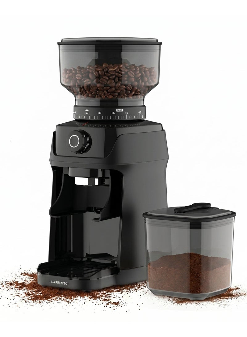 LePRESSO Macinare Burr Coffee Grinder / 48mm Stainless Steel Conical Burr / 60 Grind Settings / Espresso Coffee Grinder / 200g Bean Hopper / Precision Coffee Bean Grinder - Black - Image 1
