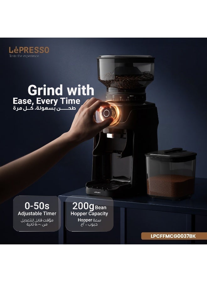LePRESSO Macinare Burr Coffee Grinder / 48mm Stainless Steel Conical Burr / 60 Grind Settings / Espresso Coffee Grinder / 200g Bean Hopper / Precision Coffee Bean Grinder - Black - Image 5