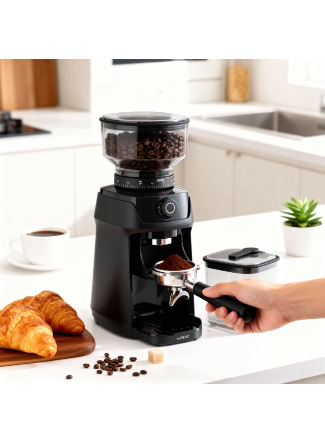 LePRESSO Macinare Burr Coffee Grinder / 48mm Stainless Steel Conical Burr / 60 Grind Settings / Espresso Coffee Grinder / 200g Bean Hopper / Precision Coffee Bean Grinder - Black - Image 2
