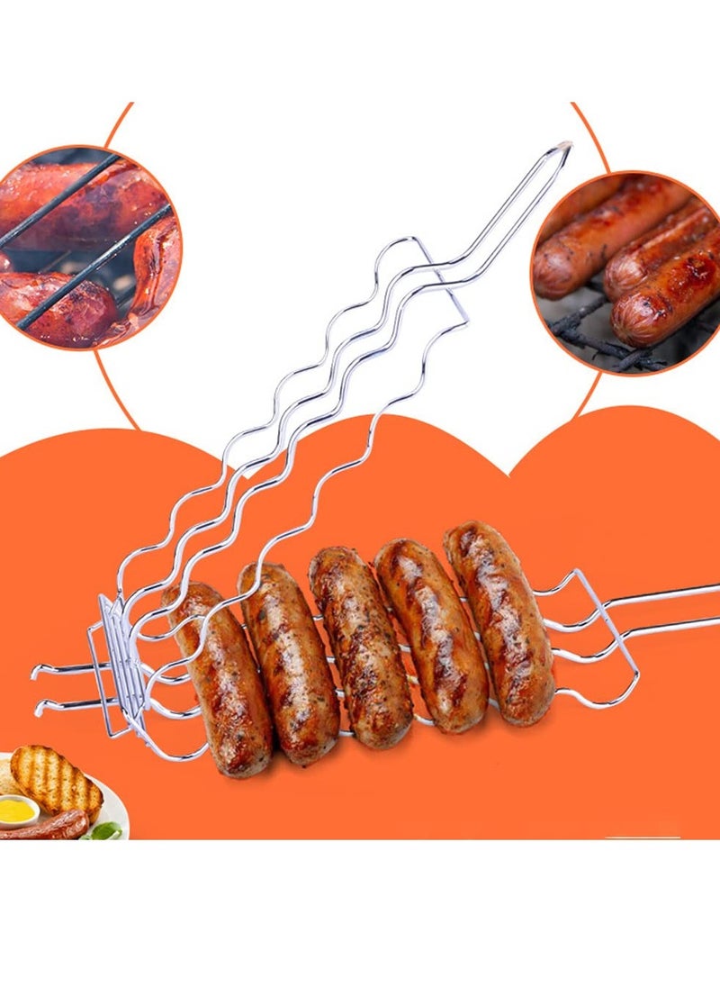 SYOSI Barbecue Grilling Basket BBQ Hot Dog Griller Rack Premium Quality Metal Rack for 6 Hot Dogs Strong load-bearing capacity Grill Mesh Clip Holder for Picnic Kitchen Tools  - Image 5