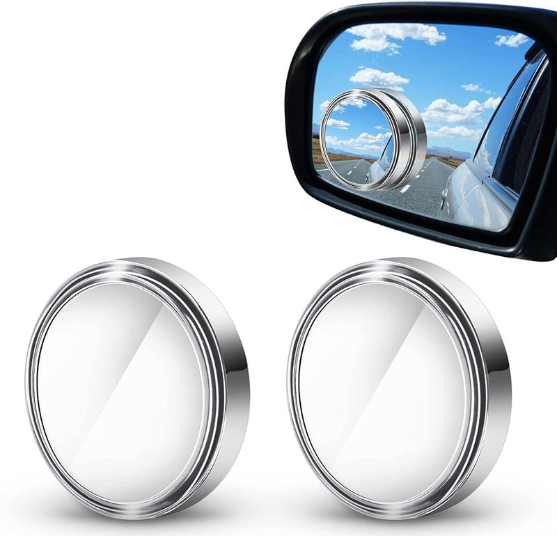 ONICORN® Blind Spot Mirrors, 2 inch Round HD Glass Convex 360° Wide Angle Side Rear View Mirror with ABS Housing for Cars, SUV, Bikes and Trucks (PACK OF 2, SILVER) - Image 1