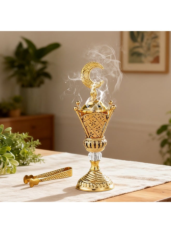 مبخرة راتنجية أنيقة على الطراز العربي، حامل عود مع غطاء مبخرة معدني وملقط، مثالية لليوغا، والعلاج العطري، وغرف النوم، والمنزل، والمكتب. - Image 1