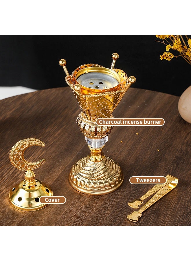 مبخرة راتنجية أنيقة على الطراز العربي، حامل عود مع غطاء مبخرة معدني وملقط، مثالية لليوغا، والعلاج العطري، وغرف النوم، والمنزل، والمكتب. - Image 3