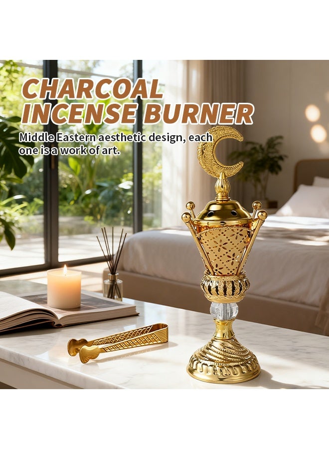 مبخرة راتنجية أنيقة على الطراز العربي، حامل عود مع غطاء مبخرة معدني وملقط، مثالية لليوغا، والعلاج العطري، وغرف النوم، والمنزل، والمكتب. - Image 2