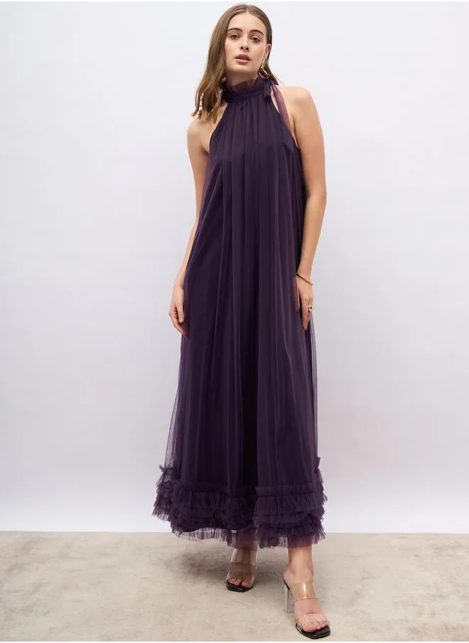 Styli Plain Halter Neck A-Line Maxi Dress