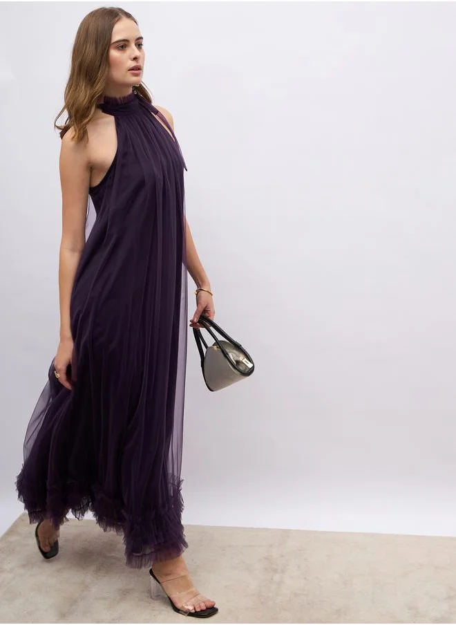 ستايلي Plain Halter Neck A-Line Maxi Dress