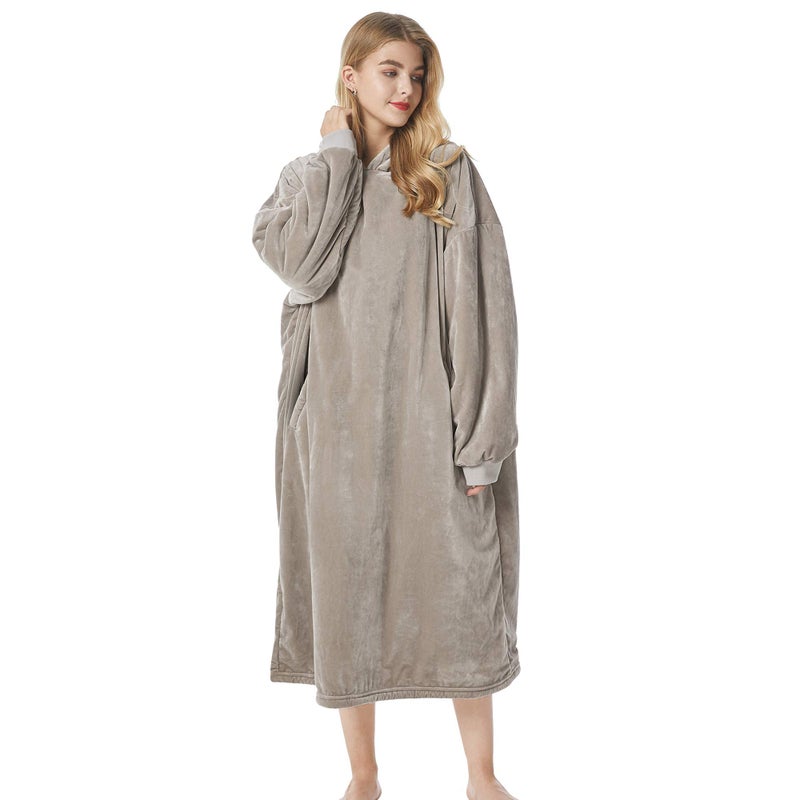 Felicigeely Blanket Hoodie Oversized Wearable Blanket Sweatshirt for Adults Women Men Warm Cozy Thick Grey Hoodie Blanket with Pockets and Sleeves Gift for Her Mom Girls