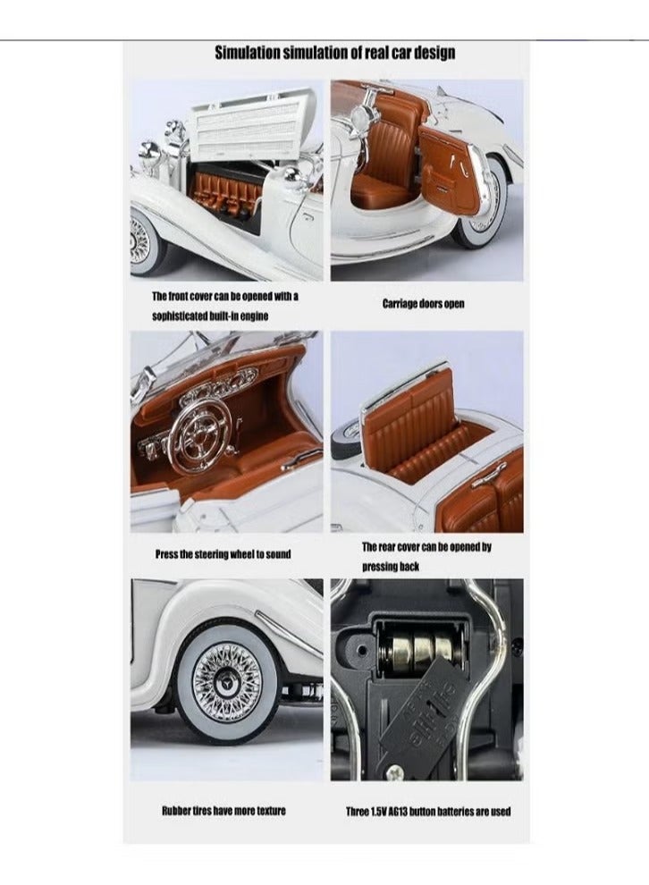 1/24 Mercedes-Benz 500K Classic Car Alloy Model Car Toy Diecast Metal Casting Sound and Light Car Toy (White) - Image 3