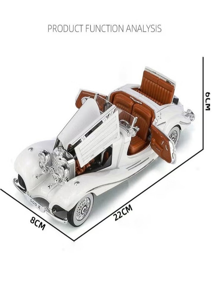 1/24 Mercedes-Benz 500K Classic Car Alloy Model Car Toy Diecast Metal Casting Sound and Light Car Toy (White) - Image 4