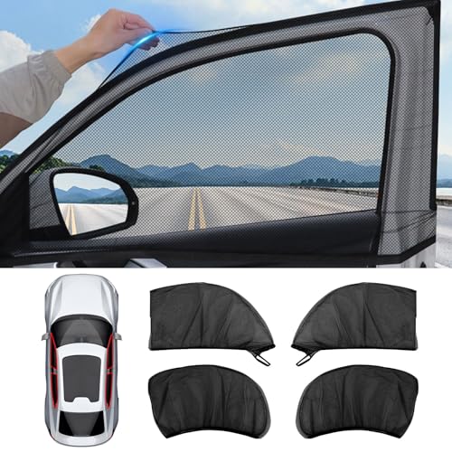 Lezpoaze 4-Pack Car Window Shades with Insect Screen, UV Blocking & Breathable Mesh, Universal Fit for 96% Cars, for Baby Kids Travel Camping, Heat Insulation & Privacy Protection - Image 1